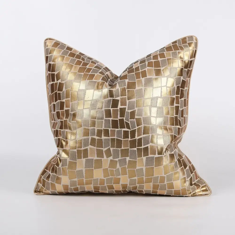 Luxury black and gold geometric jacquard cushion cover with metallic gold and bronze mosaic pattern decorbites jacquard high-end