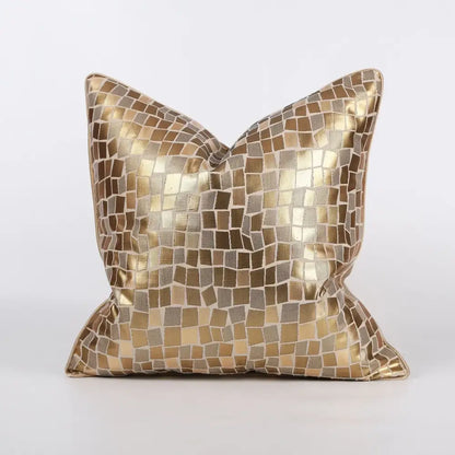 Luxury black and gold geometric jacquard cushion cover with metallic gold and bronze mosaic pattern decorbites jacquard high-end