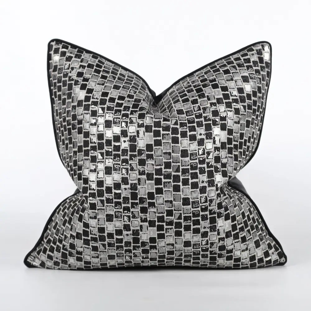 Luxury black and silver mosaic cushion cover with decorbites jacquard high-end fabric for elegant living room decor