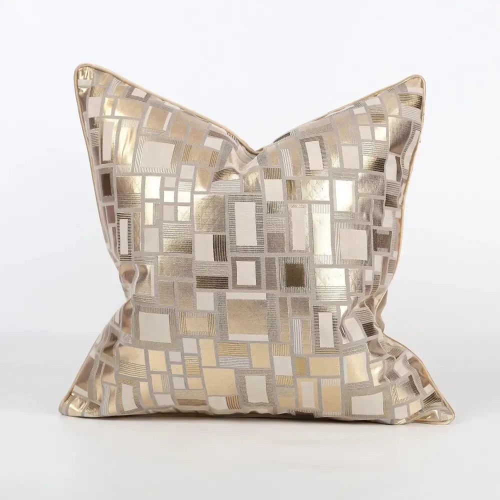 Luxury black and gold cushion cover with metallic gold cream geometric pattern by decorbites jacquard high-end decor