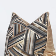 Luxury black and gold geometric jacquard cushion cover with metallic stripes and satin piping for decorbites jacquard high-end decor