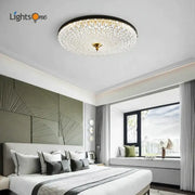 Luxury black and gold glass round ceiling lamp with intricate crystalline design for bedroom lighting