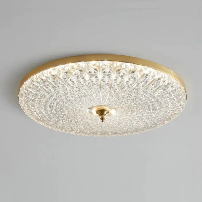 Luxury black and gold glass round ceiling lamp with faceted crystal glass panels for elegant bedroom design