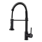 Luxury black and gold kitchen faucet with pull out spring hose and single lever handle by DecorBites black finish