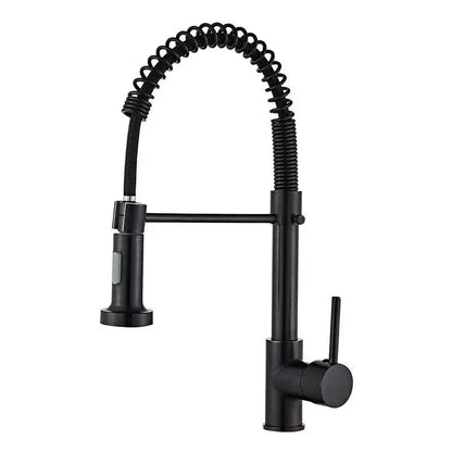 Luxury black and gold kitchen faucet with pull out spring hose and single lever handle by DecorBites black finish