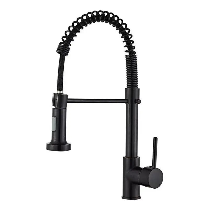 Luxury black and gold kitchen faucet with pull out spring hose and single lever handle by DecorBites black finish