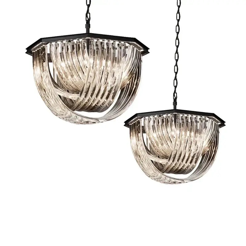 Luxury black stainless steel chandelier with cascading translucent glass ribbons for elegant living room decorbites black stainless