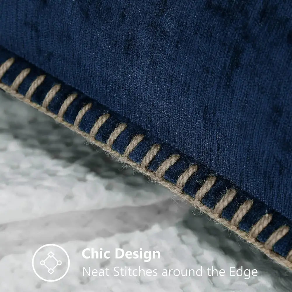 Luxury blue chenille cushion cover in deep navy velvet with beige rope trim for elegant living room decorbites style