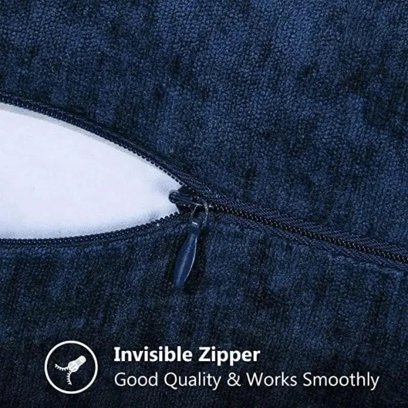 Dark blue plush luxury blue chenille cushion cover with hidden zipper revealing white interior for living room decorbites cushion covers