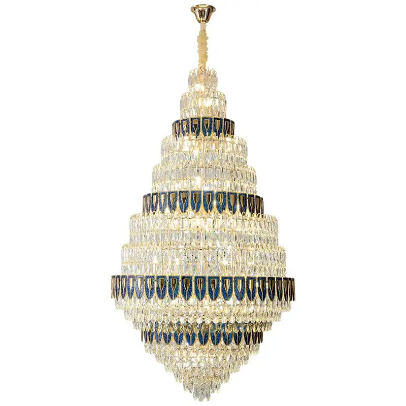 Luxury blue and clear crystal headlight chandelier by decorbites with gold-toned fixture for villa dining room decor