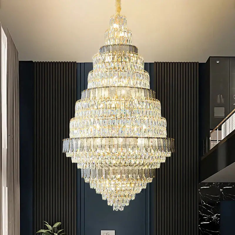 Luxury blue and clear decorbites crystal headlight chandelier with gold metal frame for villa dining room decor