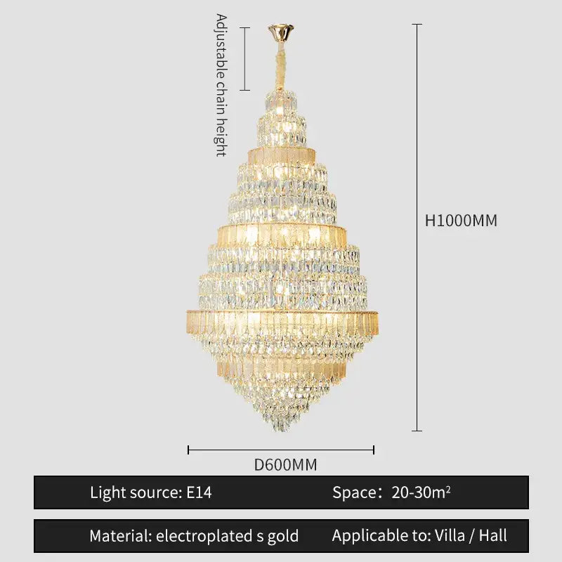 Luxury blue and clear crystal headlight chandelier with gold electroplated tiers and cascading droplets for villa dining room decorbites crystal headlight