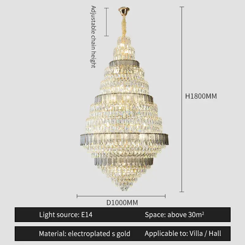 Luxury blue and clear decorbites crystal headlight chandelier with electroplated gold accents for villa dining room decor