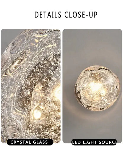 Luxury decorbites blue crystal glass wall lamp featuring a spherical textured design with embedded led light for bedroom use
