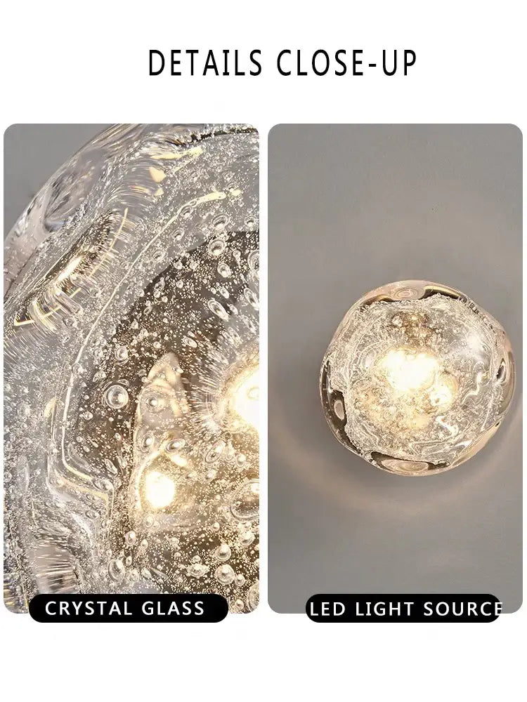 Luxury decorbites blue crystal glass wall lamp featuring a spherical textured design with embedded led light for bedroom use