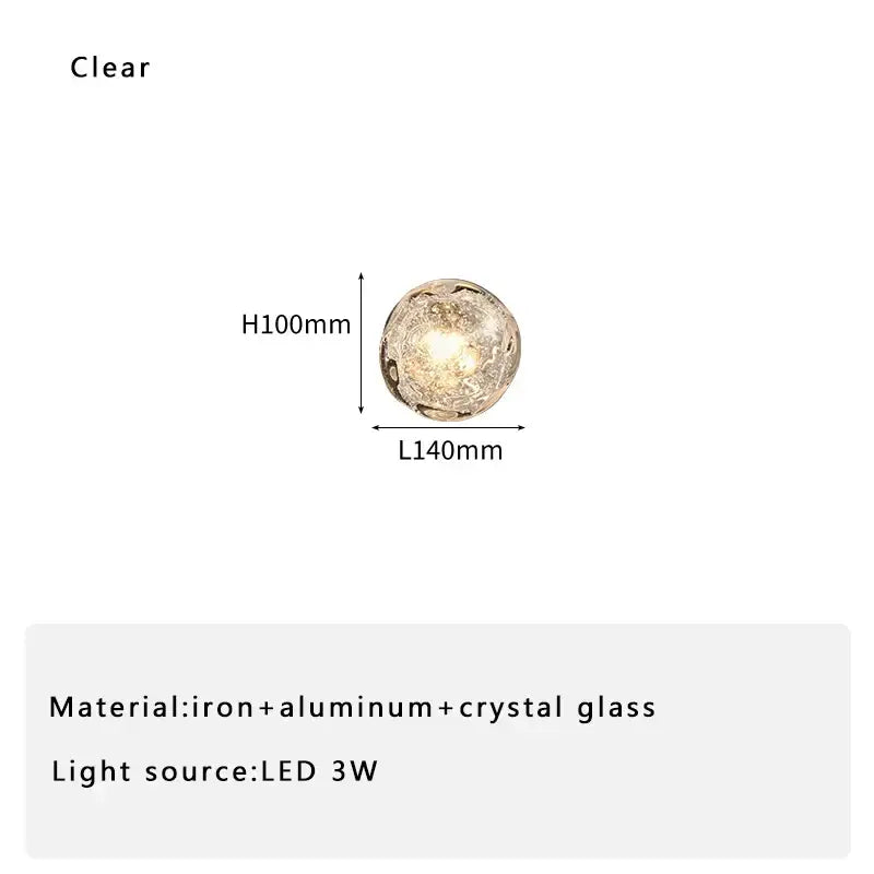 Luxury blue crystal glass wall lamp with spherical textured pendant and embedded led light for bedroom decorbites blue crystal