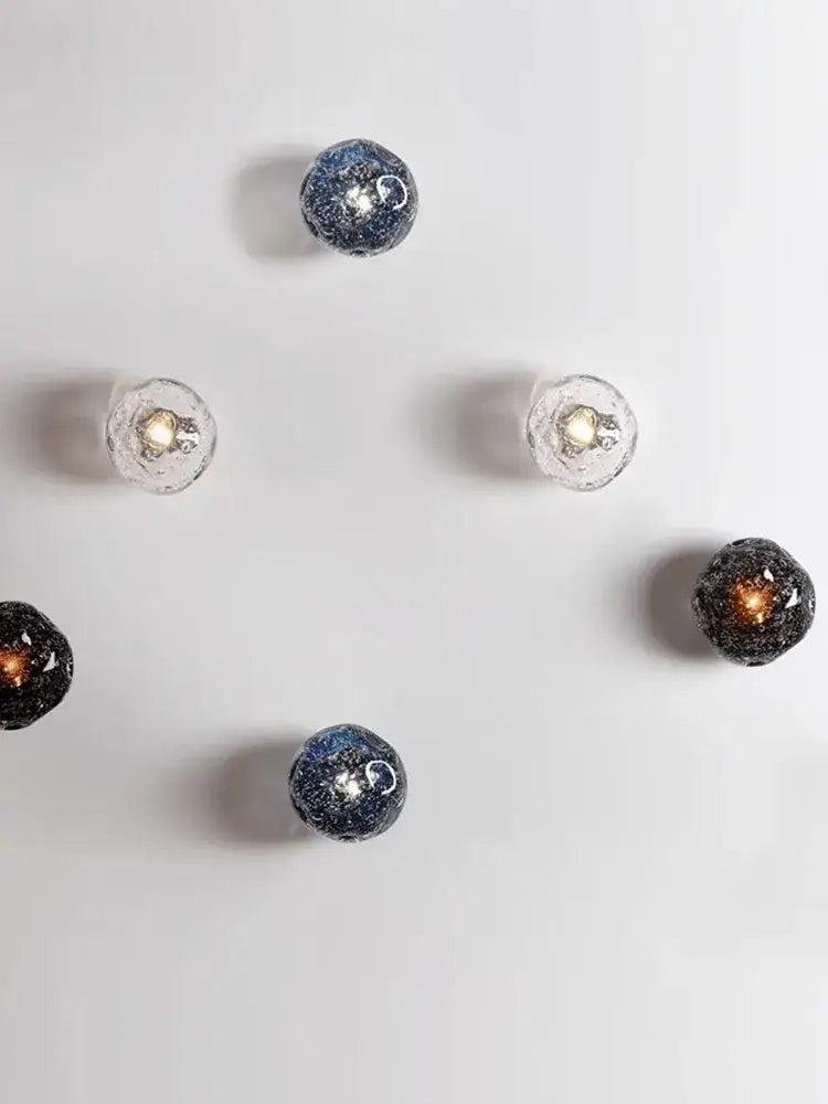Luxury blue crystal glass wall lamp with spherical glitter fixtures and warm or cool-toned bulbs for elegant bedroom decorbites blue crystal
