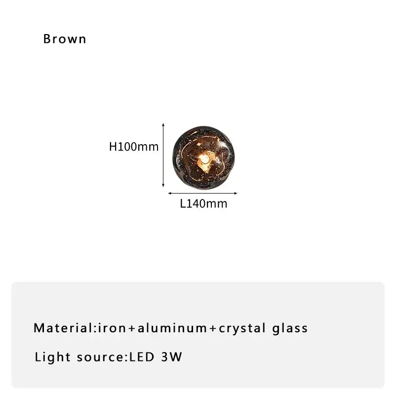 Brown spherical table lamp with textured iron aluminum and crystal glass surface for luxury blue crystal glass decorbites wall lamp