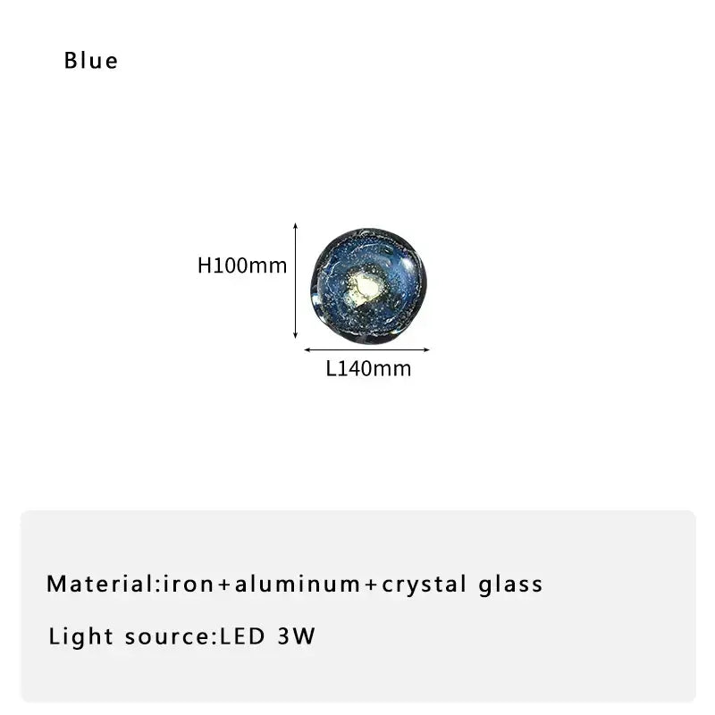 Luxury blue crystal glass wall lamp with spherical iron aluminum and crystal glass design for bedroom decorbites blue crystal