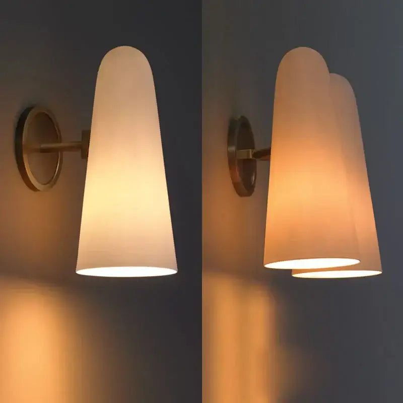 Luxury brass and frosted white glass copper wall lamp with warm-toned sconce and brass-finished mounting bracket for bedroom decorbites copper wall lamp