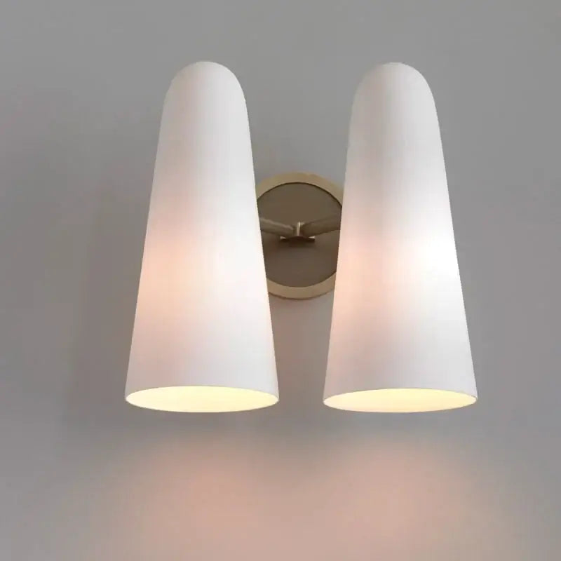 Luxury brass and frosted white glass copper wall lamp with cone-shaped glass and brushed brass backplate for bedroom decorbites copper wall lamp