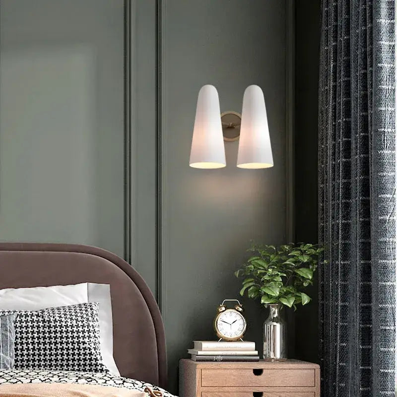 Modern white conical wall lamp with brushed brass backplate luxury decorbites copper wall lamp for bedroom lighting