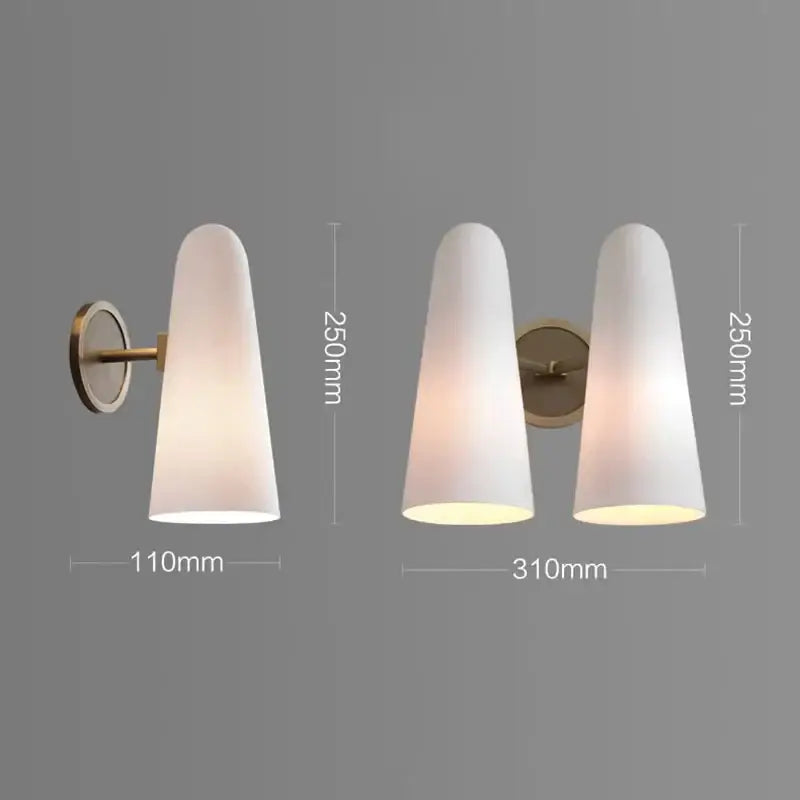 Luxury brass and frosted white glass cone wall lamp with copper base ideal for decorbites copper wall lighting