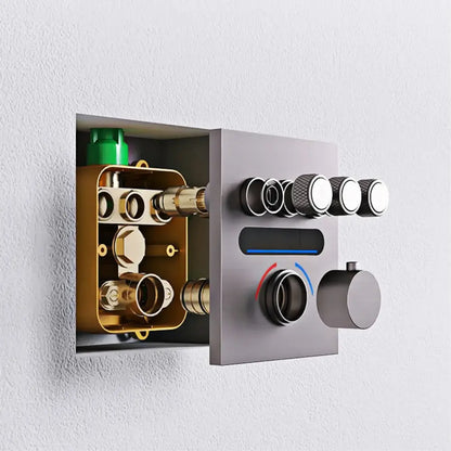 Modern brushed nickel shower control panel with brass connections for luxury brushed gold digital rainfall shower system