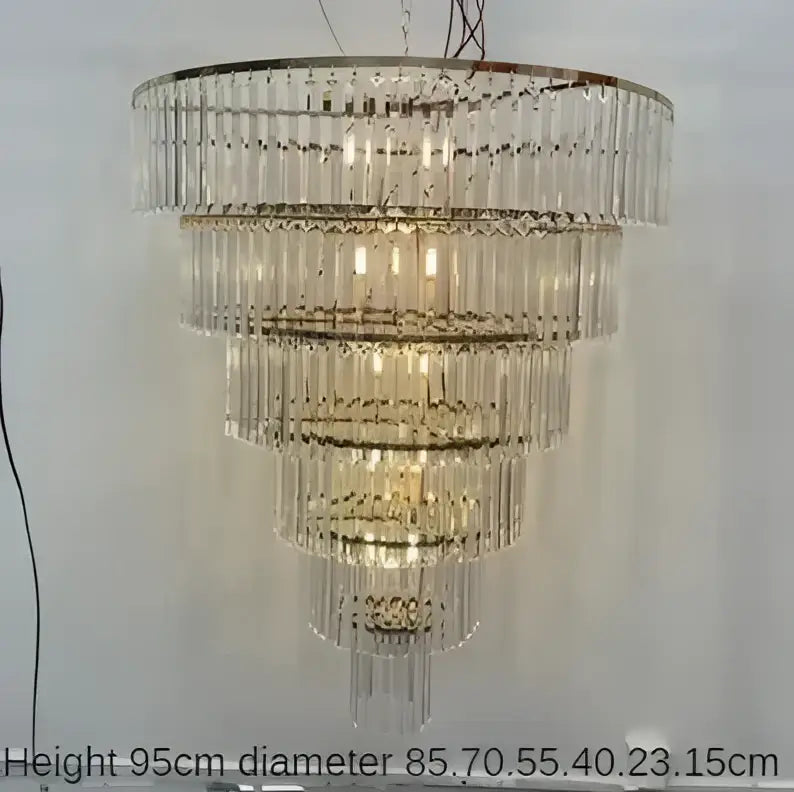 Luxury cascading crystal ice bar chandelier with polished chrome frame and clear glass prisms for dining room decorbites crystal ice