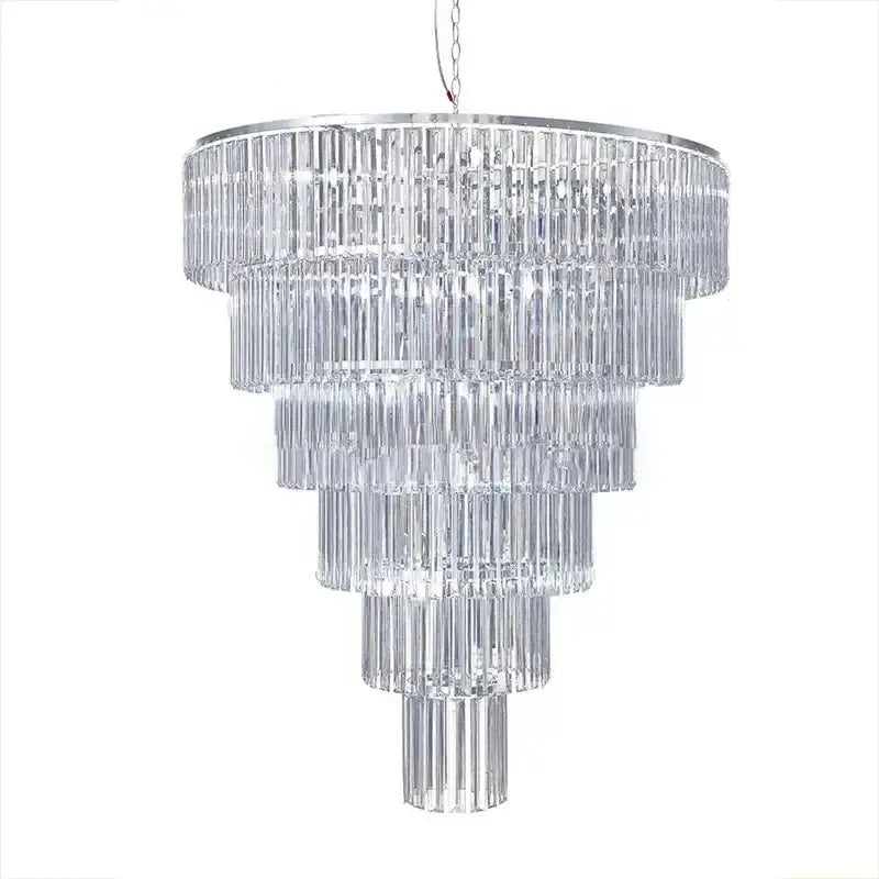 Luxury cascading crystal ice bar chandelier with clear crystal rods and polished chrome frame for dining room decorbites crystal ice