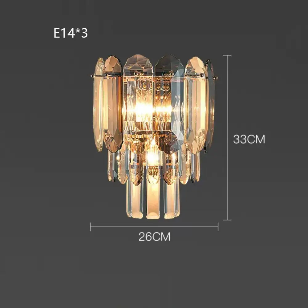 Luxury cascading gold crystal led wall lamp with three e14 bulbs and clear amber glass prisms for living room decorbites crystal led
