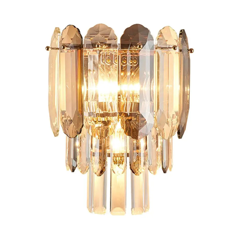 Luxury cascading gold crystal led wall lamp with faceted elongated crystals for elegant living room decorbites crystal led