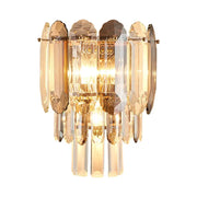 Luxury cascading gold crystal led wall lamp with faceted elongated crystals for elegant living room decorbites crystal led