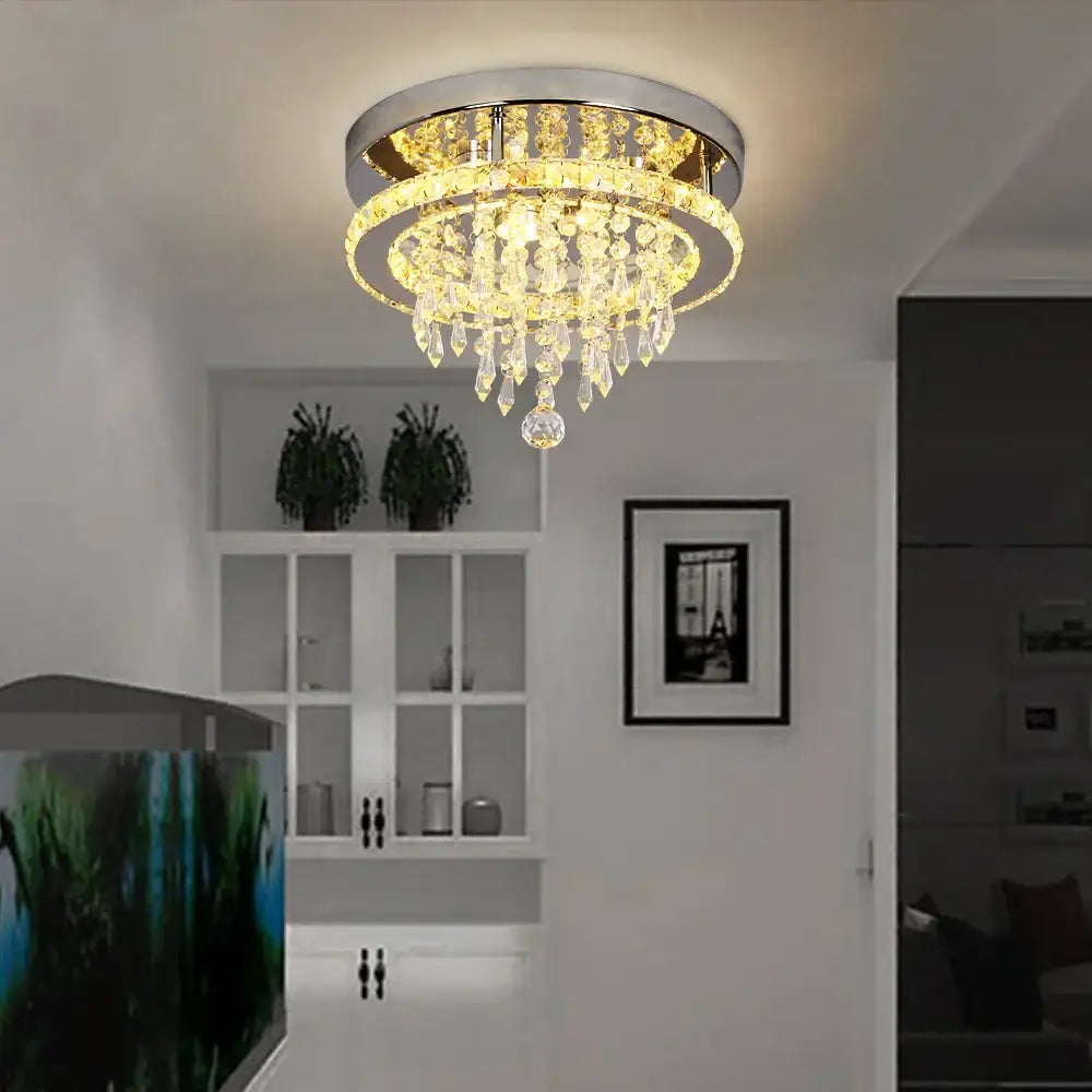 Luxury chrome crystal led ceiling chandelier with multiple tiers of clear crystal droplets for dining room decorbites crystal led