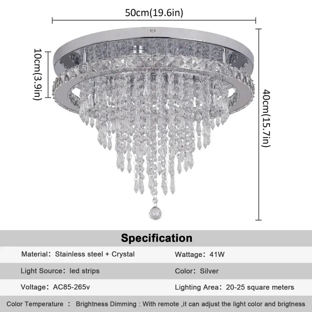 Luxury chrome crystal led ceiling chandelier with circular stainless steel frame and cascading crystal droplets for decorbites crystal led lighting