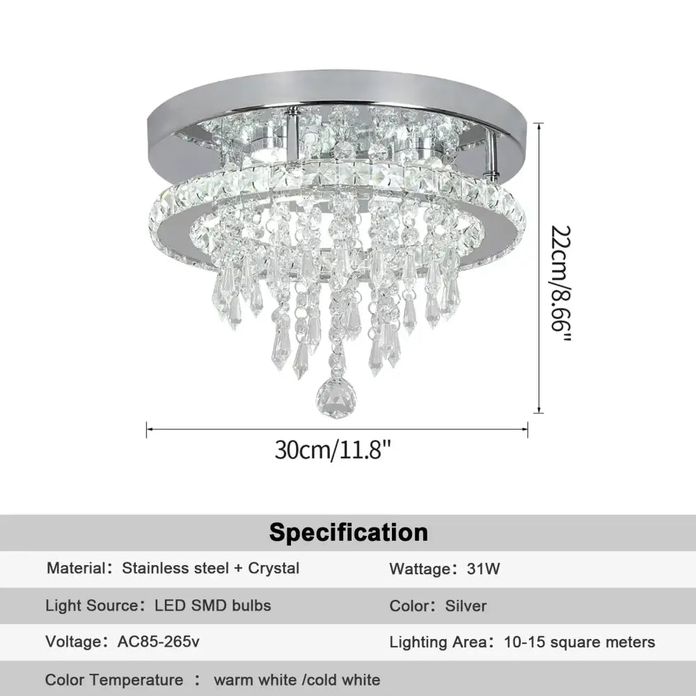 Luxury chrome crystal led ceiling chandelier with silver circular design and hanging teardrop crystals for dining room decorbites crystal led