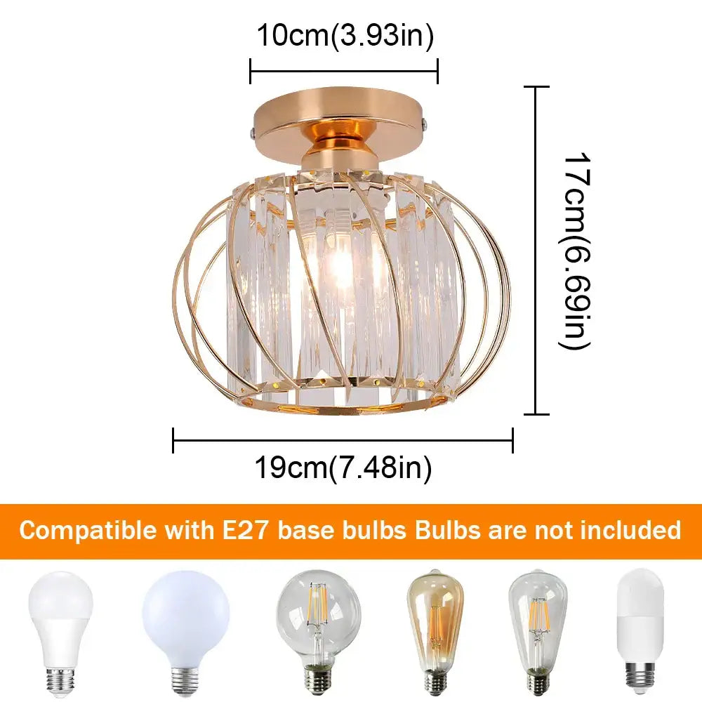 Luxury gold-toned ceiling chandelier with decorbites crystal led prisms and a warm glowing bulb for living room decor