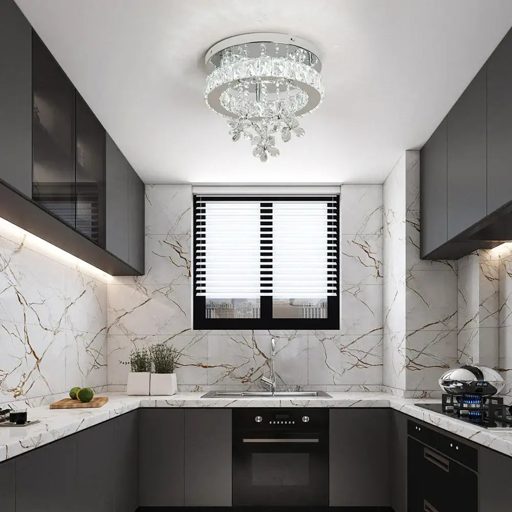 Luxury chrome crystal led ceiling chandelier with cascading clear crystals for living room decorbites crystal led lighting