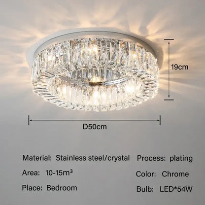 Luxury chrome crystal led ceiling light with two-tier faceted crystal elements for living room decorbites crystal led