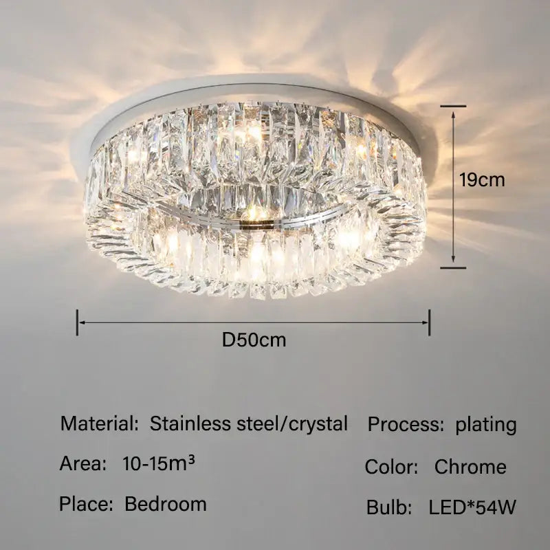 Luxury chrome crystal led ceiling light with two-tier faceted crystal elements for living room decorbites crystal led
