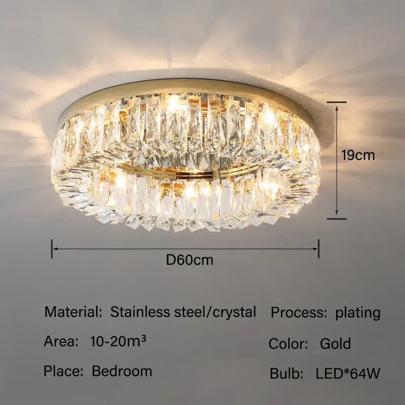 Gold-plated luxury decorbites crystal led ceiling lights with multiple tiers of faceted prisms for living room decor