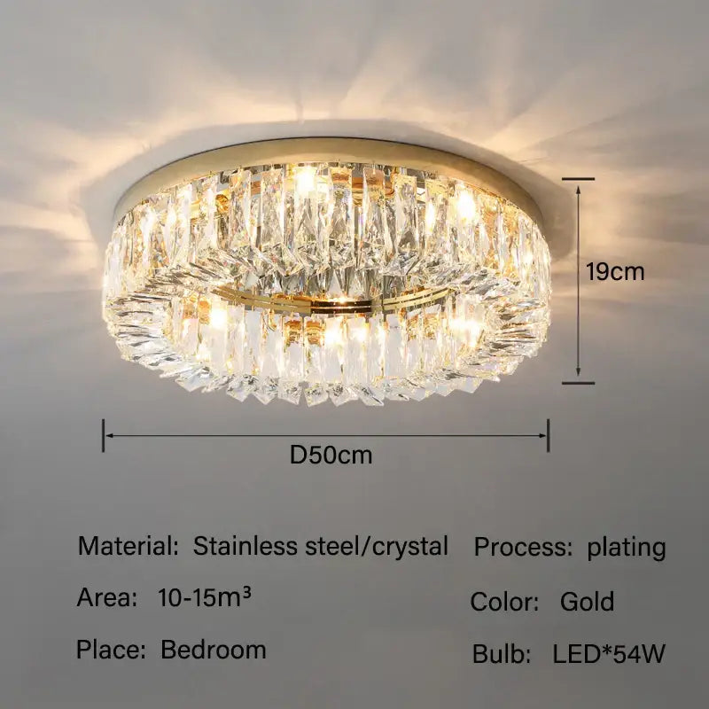 Gold-plated luxury decorbites crystal led ceiling light with multi-tier faceted crystal prisms for living room decorbites crystal led ceiling