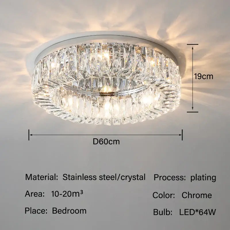 Luxury chrome crystal led ceiling lights with circular multi-tier faceted crystals for living room decorbites crystal led