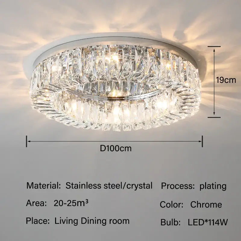 Luxury chrome crystal led ceiling lights with circular chrome-plated stainless steel and faceted crystal decorbites ceiling lights