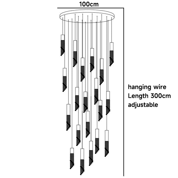 Luxury Chrome Crystal LED Chandelier for Staircase - Dia100 H300 20lights / Golden lamp body / Cold White - Chandelier