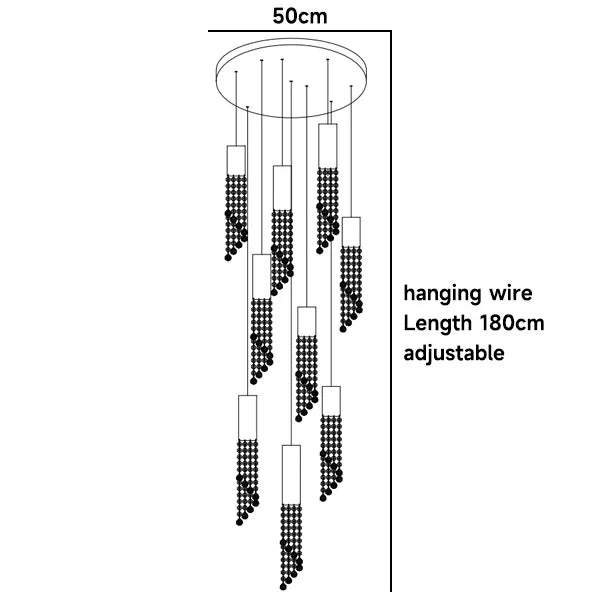 Luxury Chrome Crystal LED Chandelier for Staircase - Dia50 H180cm 9lights / Golden lamp body / Cold White - Chandelier