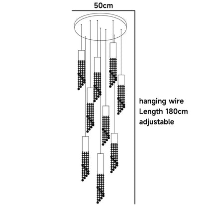 Luxury Chrome Crystal LED Chandelier for Staircase - Dia50 H180cm 9lights / Golden lamp body / Cold White - Chandelier