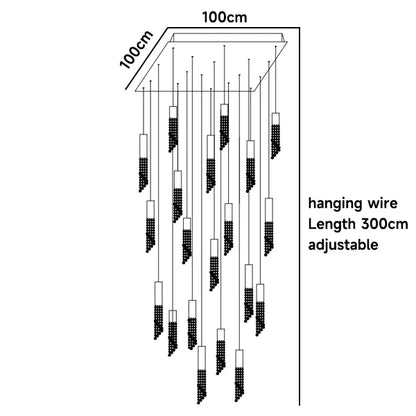 Luxury Chrome Crystal LED Chandelier for Staircase - L100 W100 H300cm 20 / Golden lamp body / Cold White - Chandelier