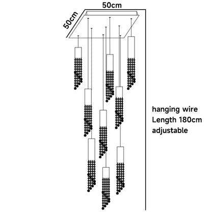 Luxury Chrome Crystal LED Chandelier for Staircase - L50 W50 H180cm 9 / Golden lamp body / Cold White - Chandelier