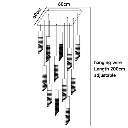 Luxury Chrome Crystal LED Chandelier for Staircase - L60 W60 H200cm 12 / chrome pendant light / Cold White - Chandelier